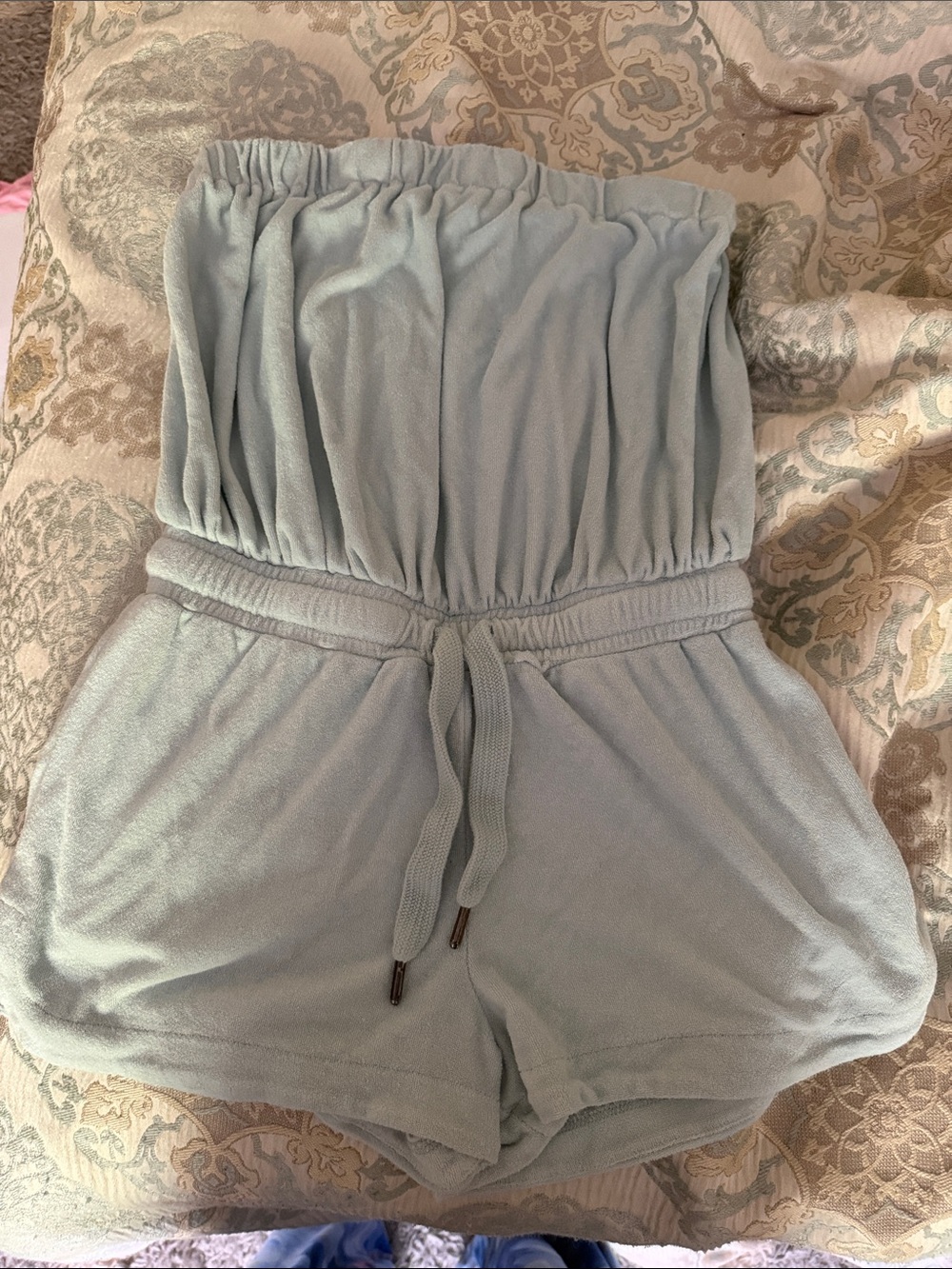 Ocean Drive Pale Aqua Strapless Terry Romper